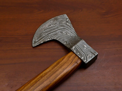 Premium Handmade Damascus Steel Tomahawk Axe with Walnut Wood Handle and Leather Sheath