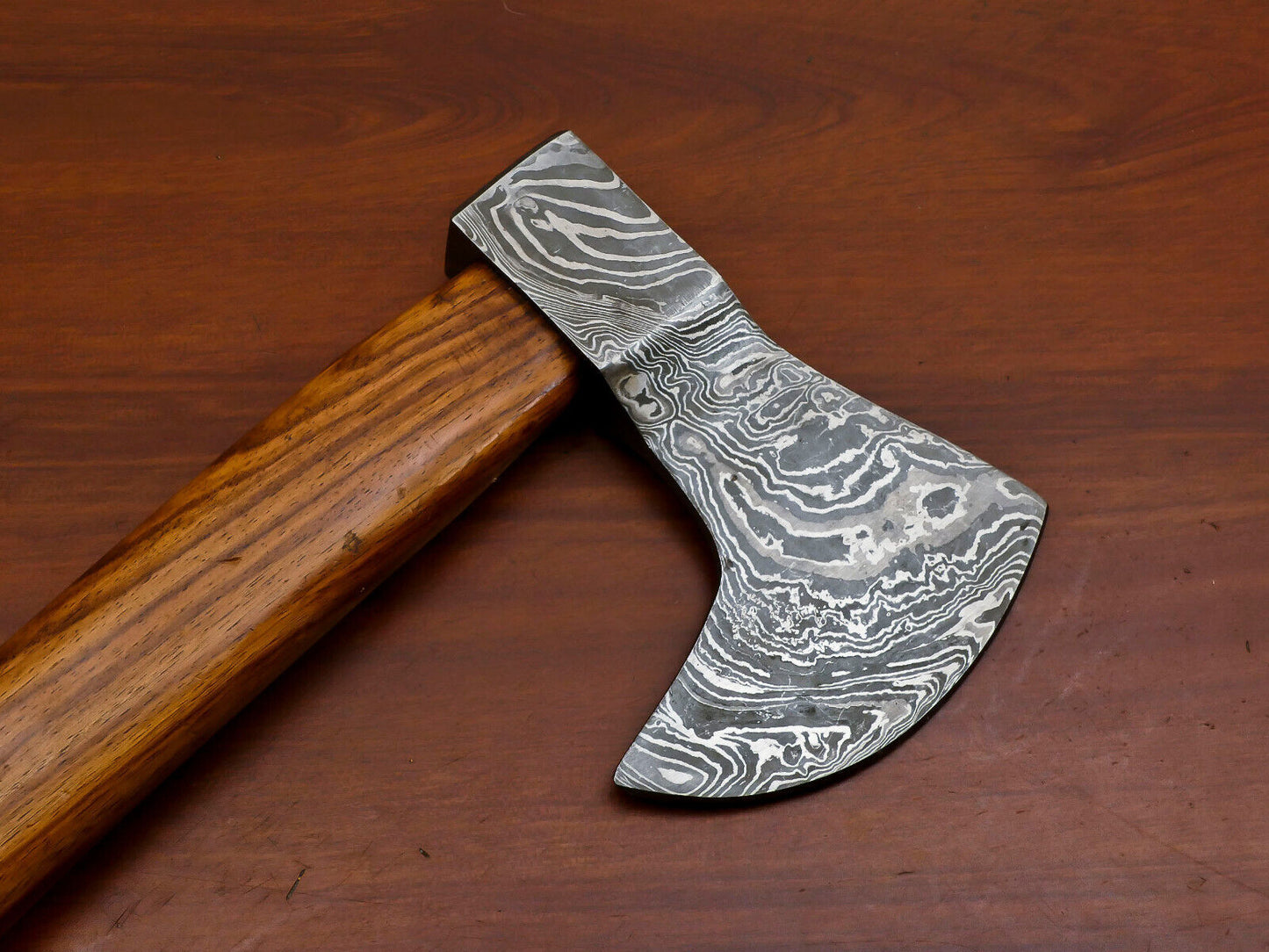 Premium Handmade Damascus Steel Tomahawk Axe with Walnut Wood Handle and Leather Sheath