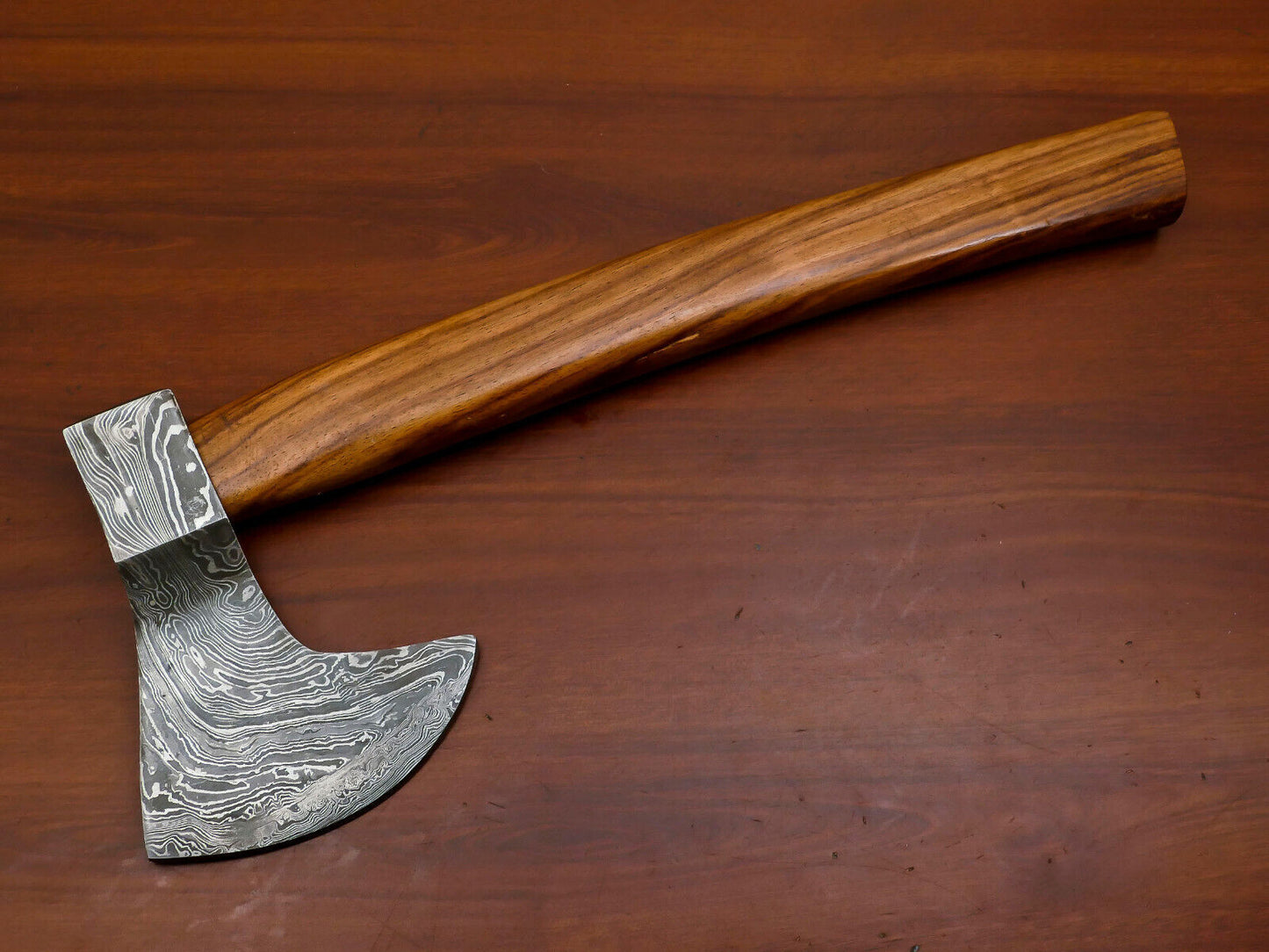 Premium Handmade Damascus Steel Tomahawk Axe with Walnut Wood Handle and Leather Sheath