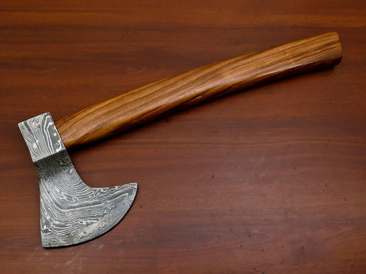 Premium Handmade Damascus Steel Tomahawk Axe with Walnut Wood Handle and Leather Sheath