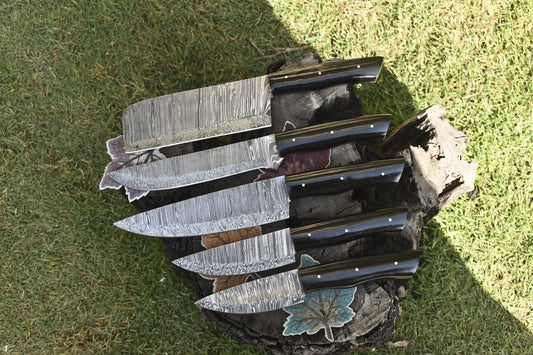 Handmade Chef Knife Set Twist Damascus Steel with Corian Handles – Lot of 5 Fishing & Unique Knives