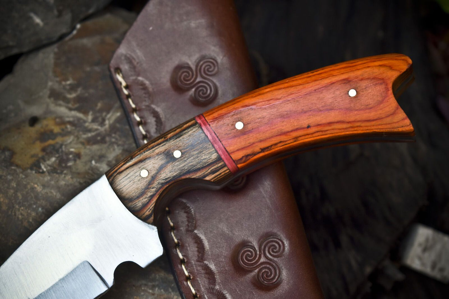 Skinner Knife – 440C Steel, Hard Wood Handle, Wooden Bolster, Hunting