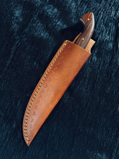 Heritage Forge 10.5 Inch Fire Damascus Steel Skinner Hunting Knife with Camel Bone and Natural Wood Handle
