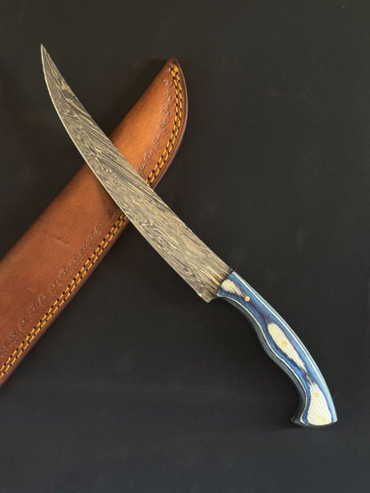 12.5" Handmade Damascus Fillet Knife Custom Fillet Knife with Pakka Wood Handle