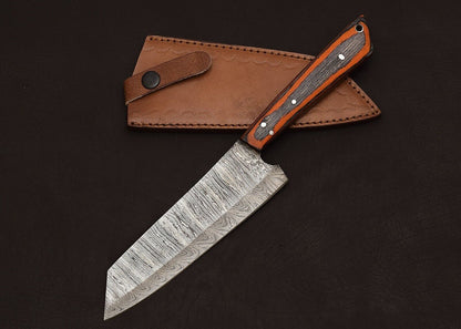 Custom Handmade Full Tang Damascus Steel Chef Knife 8" Blade Pakka Wood Handle