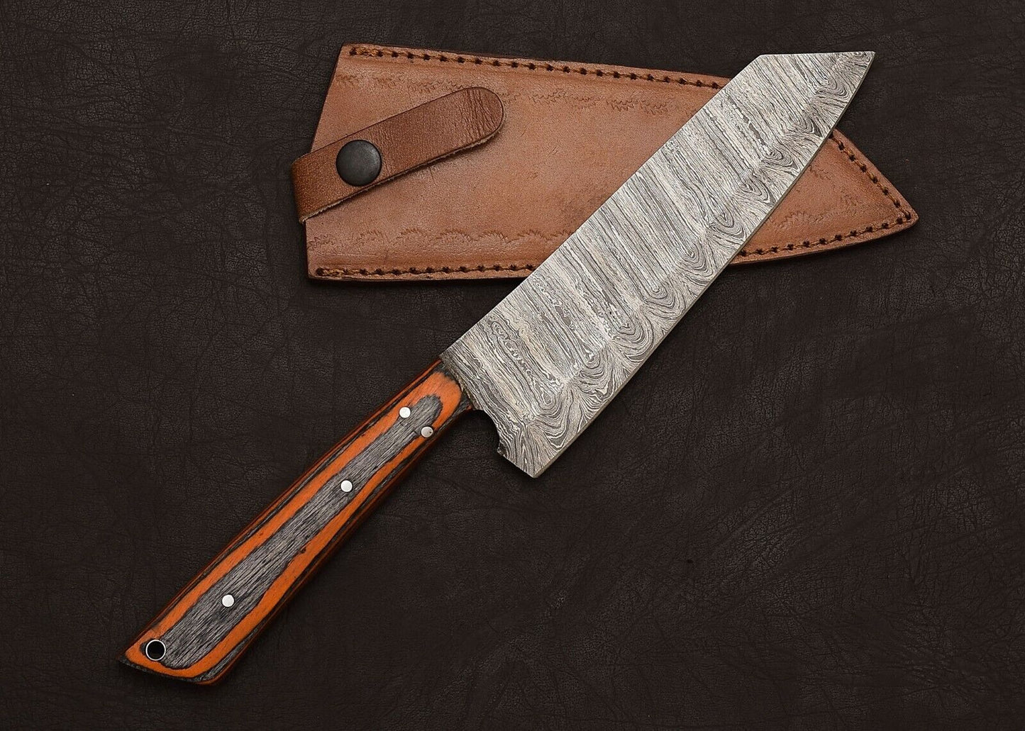 Custom Handmade Full Tang Damascus Steel Chef Knife 8" Blade Pakka Wood Handle