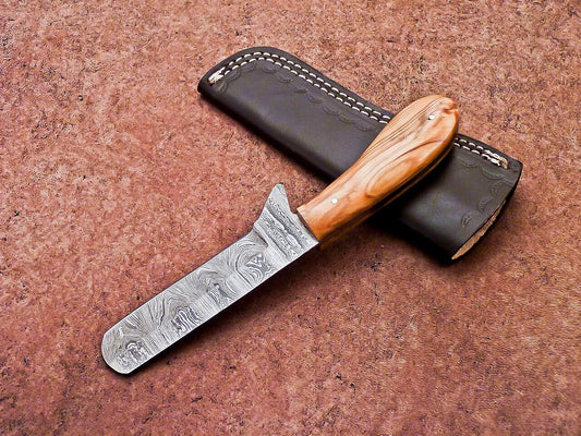 Handmade Damascus Steel Bull Cutter Knife 8" Full Tang Custom Bull Cutter Knife With Wood Handle