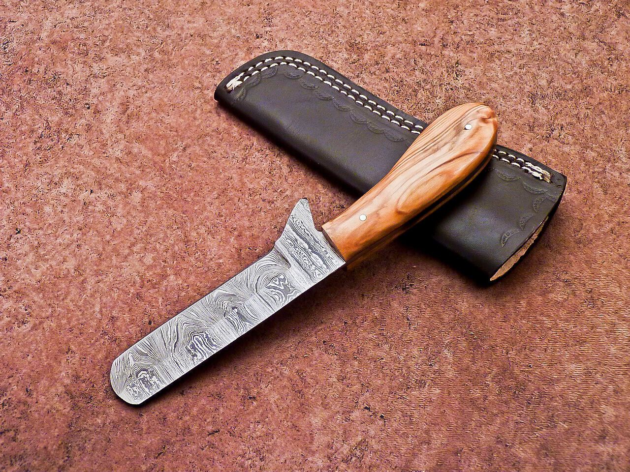 Handmade Damascus Steel Bull Cutter Knife 8" Full Tang Custom Bull Cutter Knife With Wood Handle