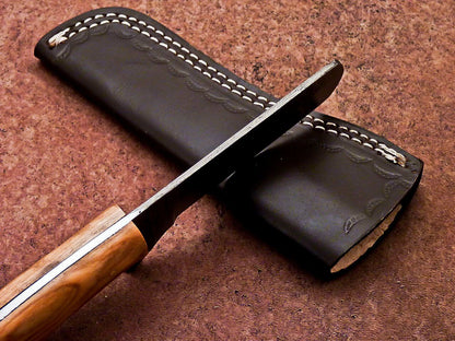 Handmade Damascus Steel Bull Cutter Knife 8" Full Tang Custom Bull Cutter Knife With Wood Handle