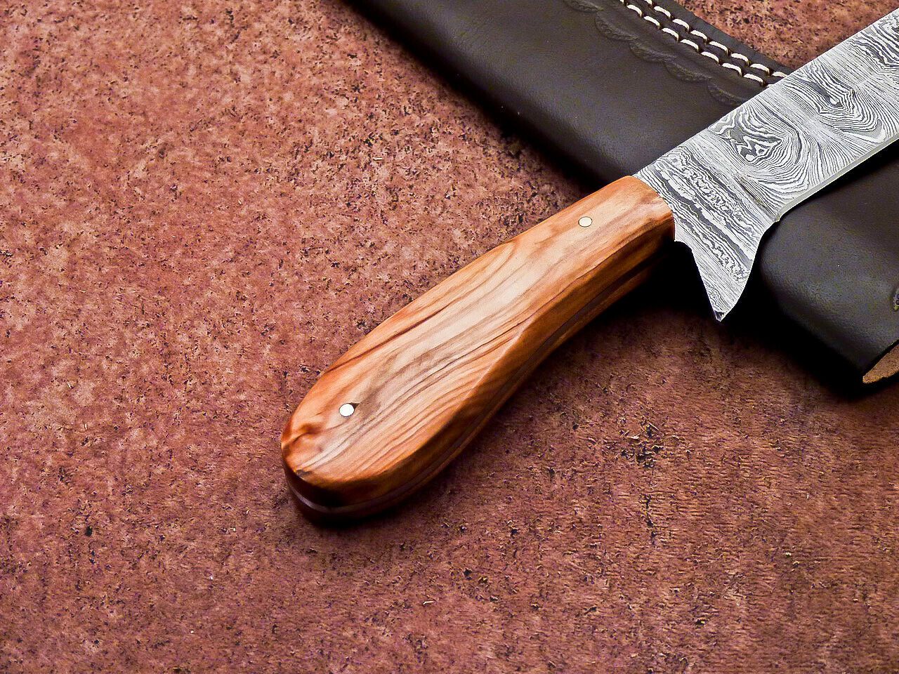 Handmade Damascus Steel Bull Cutter Knife 8" Full Tang Custom Bull Cutter Knife With Wood Handle