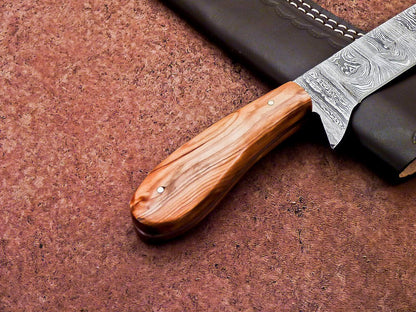 Handmade Damascus Steel Bull Cutter Knife 8" Full Tang Custom Bull Cutter Knife With Wood Handle