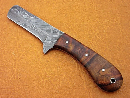 Custom Hand Forged Damascus Steel Bull Cutter Knife Hunting Knife with Wood Handle