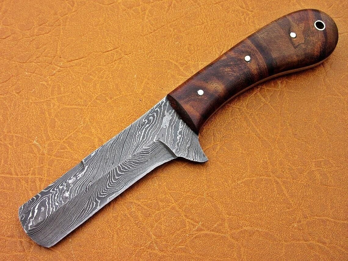 Custom Hand Forged Damascus Steel Bull Cutter Knife Hunting Knife with Wood Handle