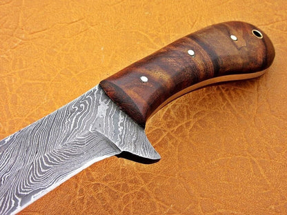 Custom Hand Forged Damascus Steel Bull Cutter Knife Hunting Knife with Wood Handle