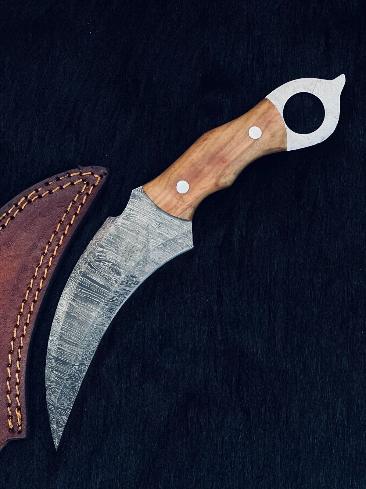 10" Custom Handmade Damascus Karambit Twist Karambit Damascus Steel  With Wood Handle