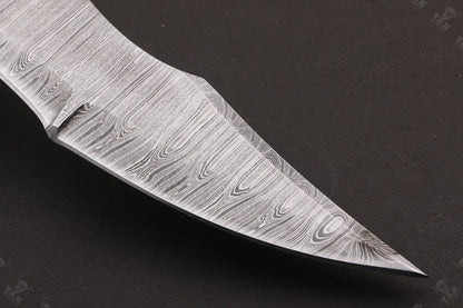 Heritage Forge 16 Inch Twist Damascus Bowie Knife with Camel Bone and Wood Handle for Hunting and Camping