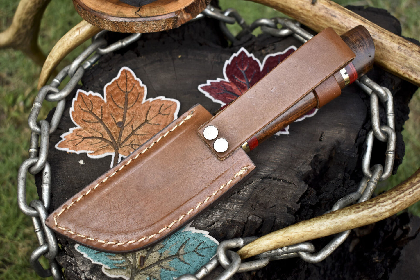 Hand Forged Twist Damascus Skinner Knife with Walnut Wood Handle – 8 Inch Hunting and Skinning Knife