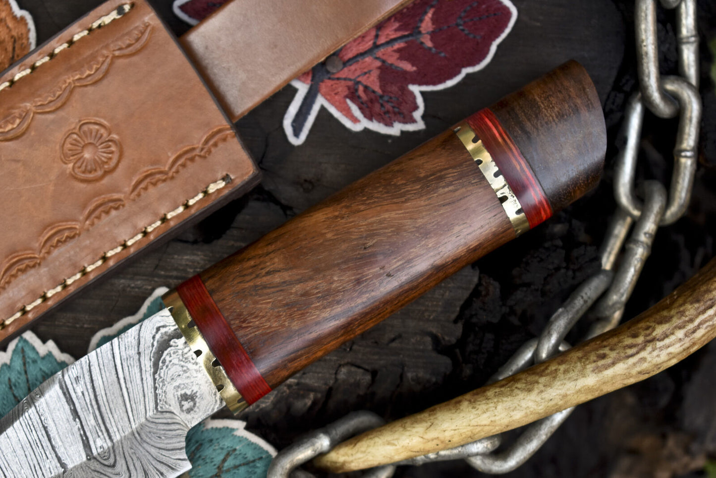 Hand Forged Twist Damascus Skinner Knife with Walnut Wood Handle – 8 Inch Hunting and Skinning Knife