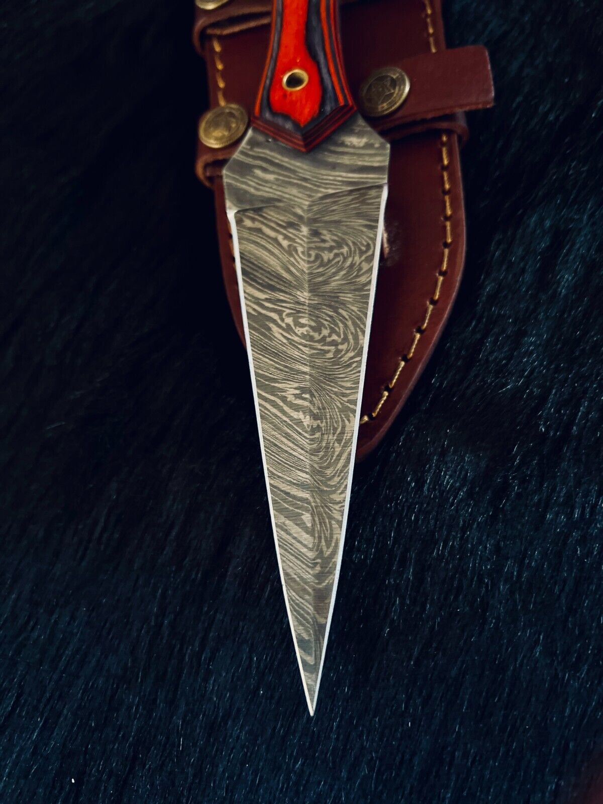 10" Fire Damascus Steel Dagger Bowie Knife –  Wood Handle