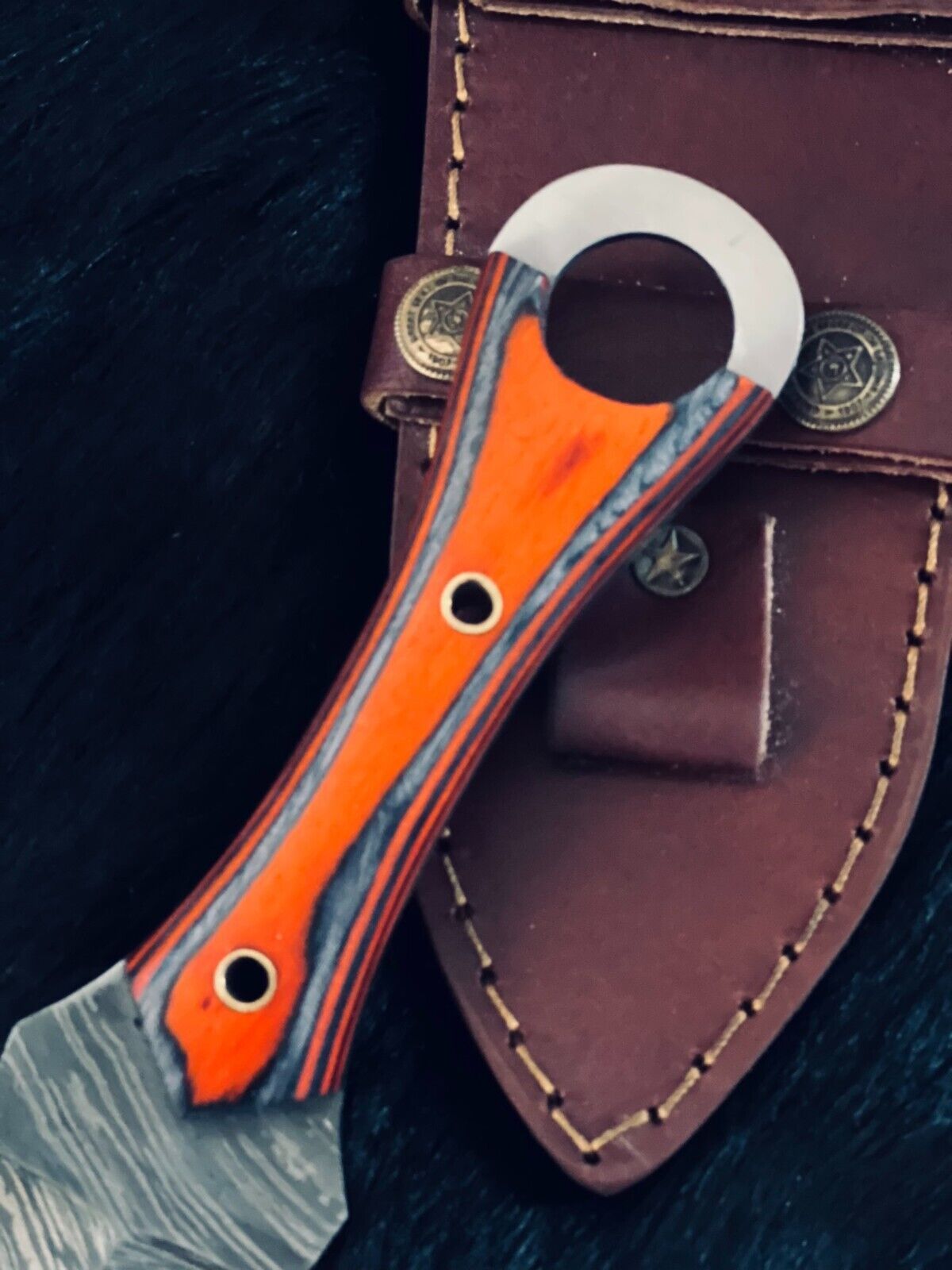 10" Fire Damascus Steel Dagger Bowie Knife –  Wood Handle
