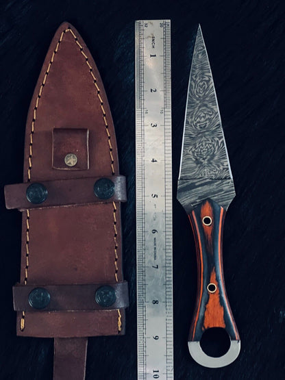 10" Fire Damascus Steel Dagger Bowie Knife –  Wood Handle