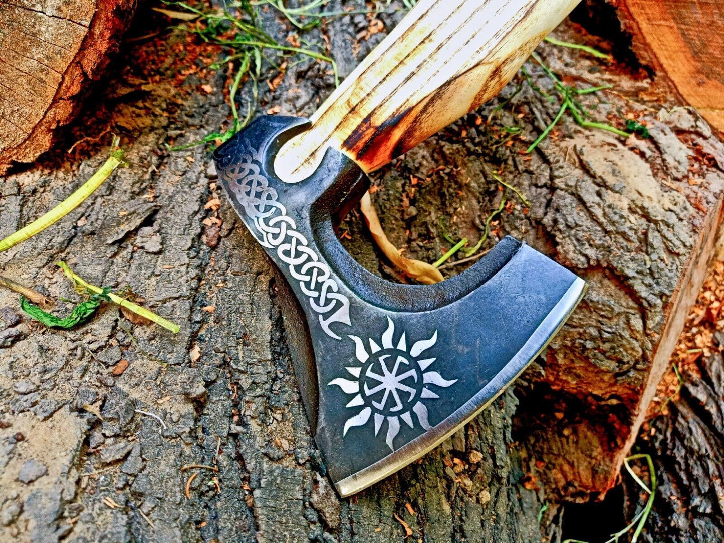 Handmade High Carbon Steel Vikings Hatchet | 18-Inch Blade Axe with Leather Wrap