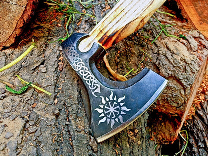 Handmade High Carbon Steel Vikings Hatchet | 18-Inch Blade Axe with Leather Wrap