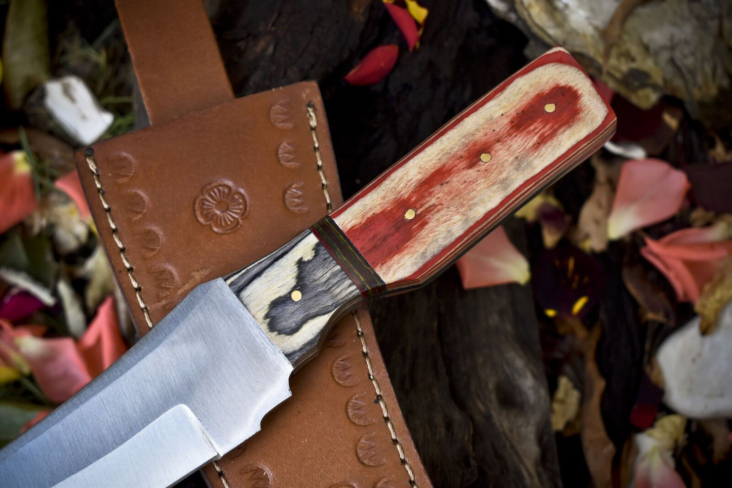 11.5" Custom Hand Forged Skinner Knife | AUS-8 Steel Blade | Hard Wood Handle Hunting Knife with Sheath