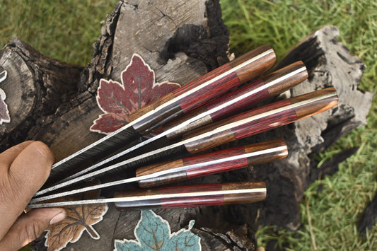 Hand Forged Chef Knife Set Twist Damascus Steel with Hard Wood Handles – Lot of 5 Camping Knives