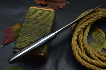 Custom Hammered Damascus Steel Chef Knife Handmade, Vengai Wood Handle, Ladder Pattern Blade