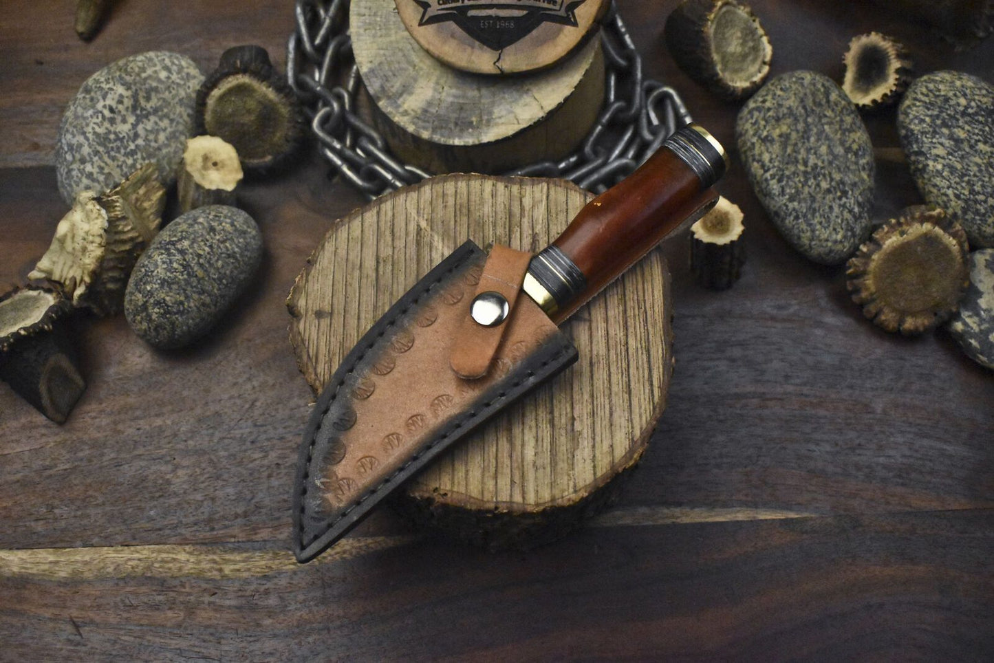 Hand Crafted Skinner Knife with Gut Hook Twist Damascus Corain Handle Gift