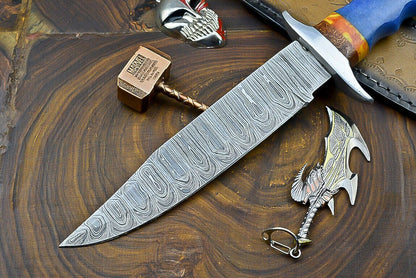 Heritage Forge 12 Inch Handcrafted Damascus Steel Bowie Knife with Resin Grip