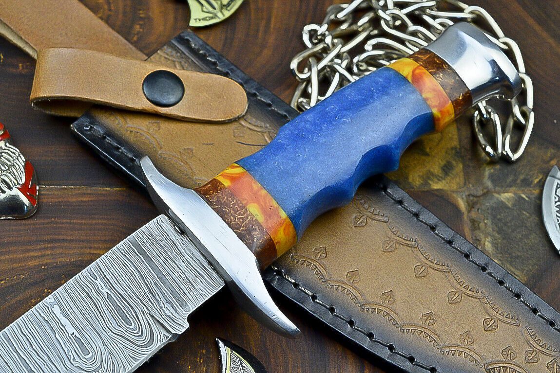Heritage Forge 12 Inch Handcrafted Damascus Steel Bowie Knife with Resin Grip