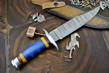 Heritage Forge 12 Inch Handcrafted Damascus Steel Bowie Knife with Resin Grip