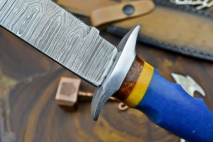 Heritage Forge 12 Inch Handcrafted Damascus Steel Bowie Knife with Resin Grip
