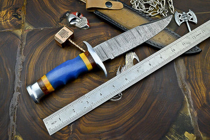 Heritage Forge 12 Inch Handcrafted Damascus Steel Bowie Knife with Resin Grip