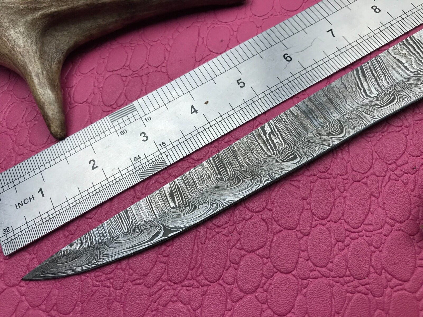 14" Handmade Damascus Knife Custom Fillet Knife with Sheath and Bull Horn Handle