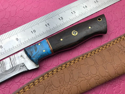 14" Handmade Damascus Knife Custom Fillet Knife with Sheath and Bull Horn Handle