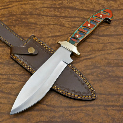 Adventure-Ready D2 Bowie Knife | 12-Inch Blade with Pakka Wood Handle & Leather Sheath