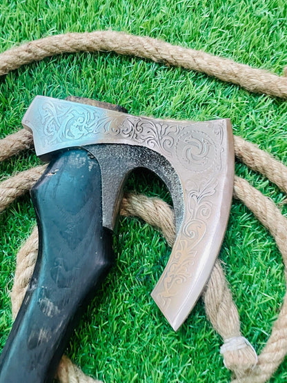 Hand Forged Bearded Viking Tomahawk Carbon Steel Hatchet with Leather Sheath