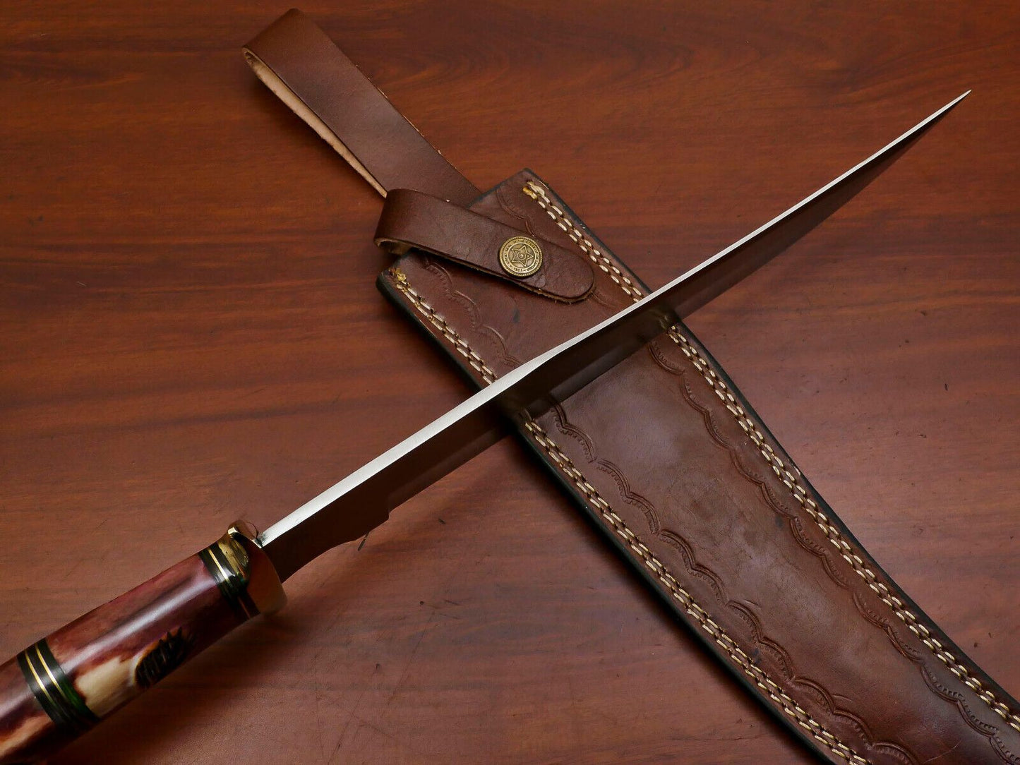 12" Handmade D2 Steel Fixed Blade Bowie Knife – Clip Point Full Tang Hunting & Survival Knife