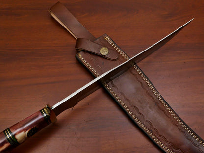 12" Handmade D2 Steel Fixed Blade Bowie Knife – Clip Point Full Tang Hunting & Survival Knife