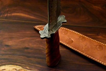 15" Handmade Damascus Bowie Knife | Walnut Wood Handle & 10" Blade