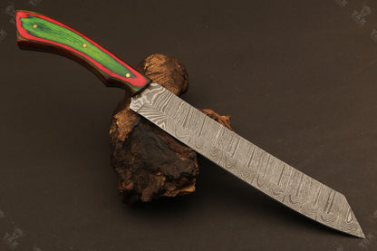13" Hand Forged Ladder Damascus Steel Brisket Fillet Knife for Kitchen, Chef & Hunting