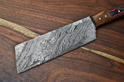 Hand Forged Damascus Steel Chef Chopper Knife – Custom Handmade Full Tang