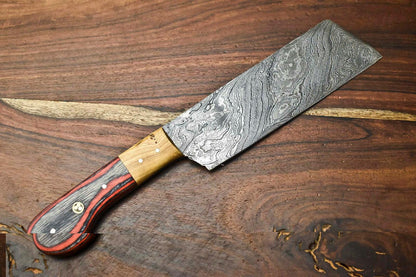 Hand Forged Damascus Steel Chef Chopper Knife – Custom Handmade Full Tang