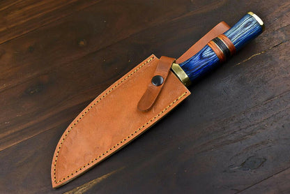 12.5" Damascus Combat Bowie Knife with Hardwood Handle