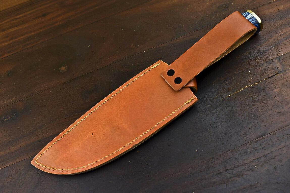 12.5" Damascus Combat Bowie Knife with Hardwood Handle