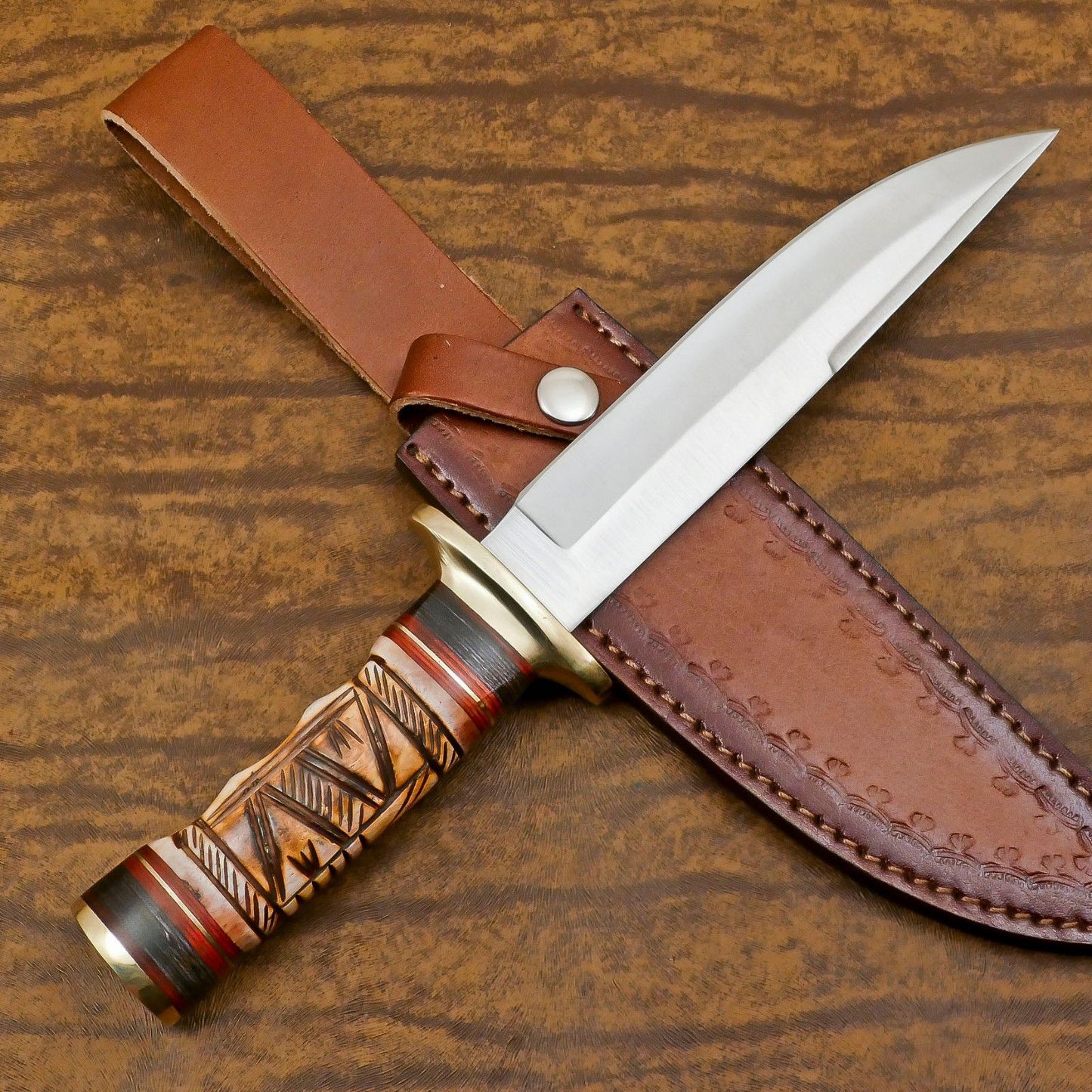 Adventure-Ready 12 Inch D2 Steel Hunting Bowie Knife – Handmade Full Tang Outdoor Blade
