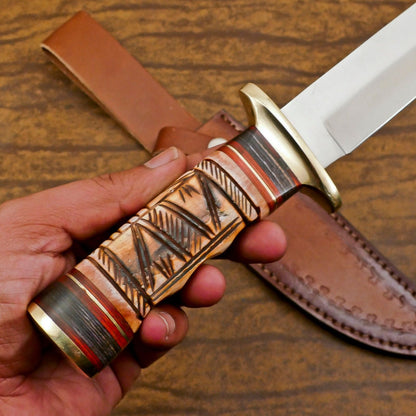 Adventure-Ready 12 Inch D2 Steel Hunting Bowie Knife – Handmade Full Tang Outdoor Blade